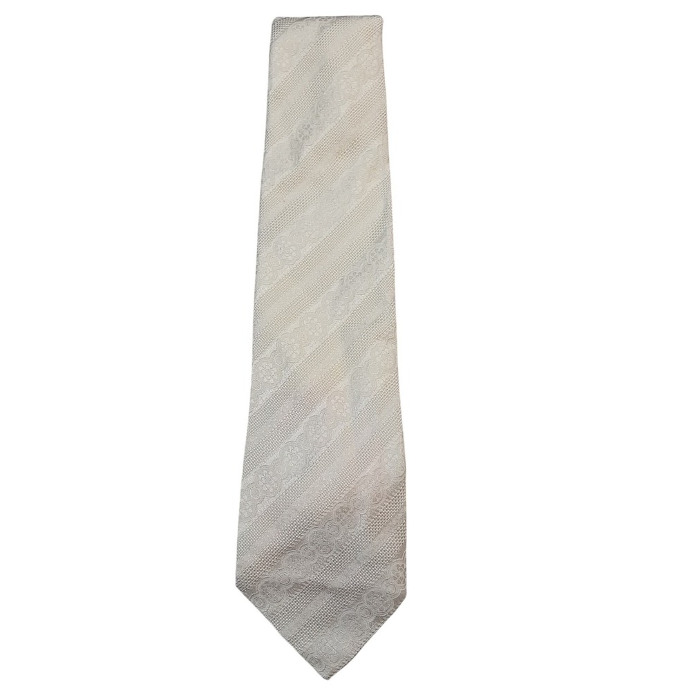 Artcraft Mens Vintage Cream Floral Textured Diagonal Stripe Polyester Necktie